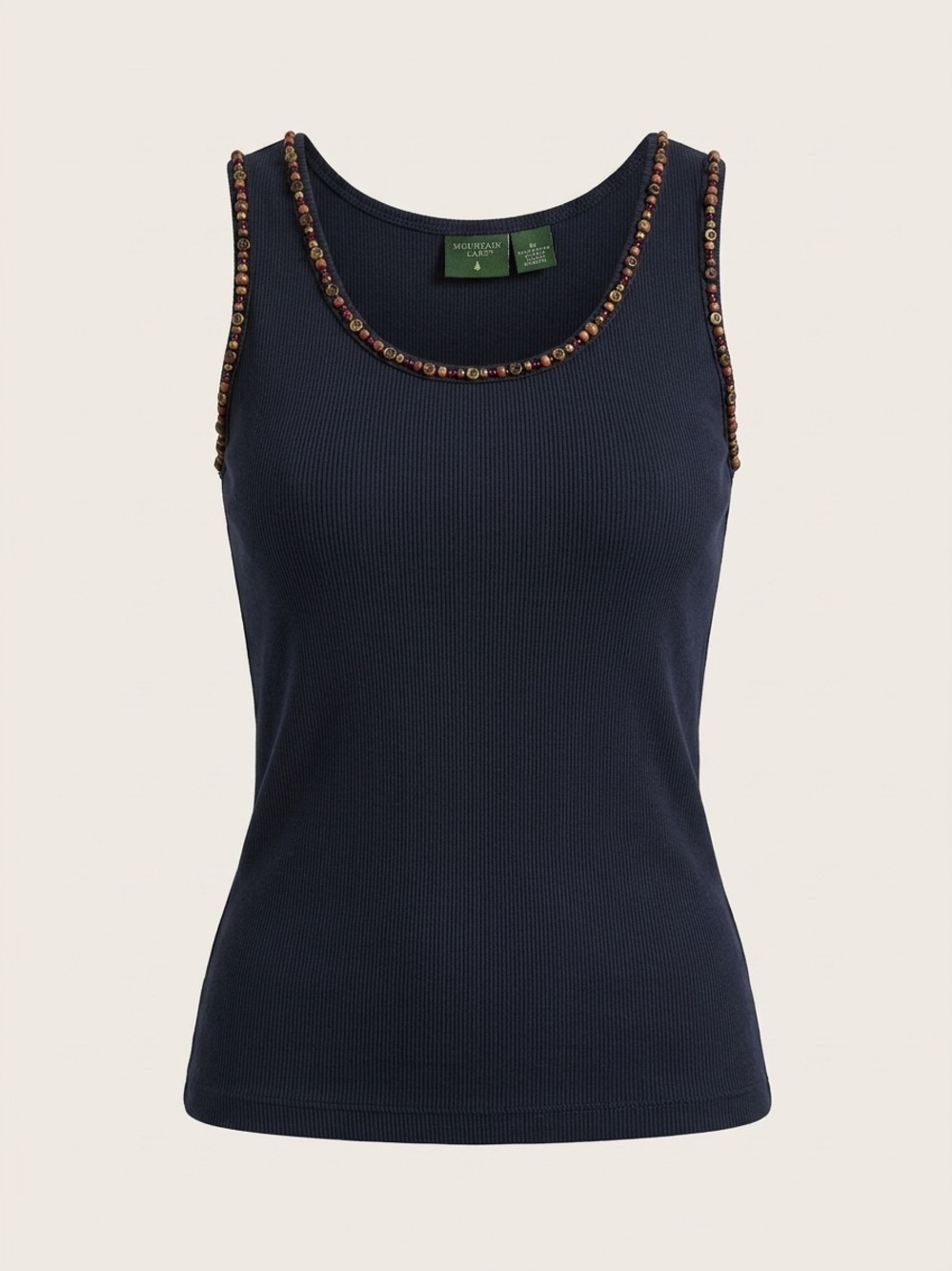 💫3/$20 Mountain Lake Vintage Boho Hippie Black Ribbed Knit Beaded Tank Top Small